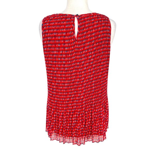 Halogen Pleated Sleeveless Printed Blouse Red Blue Size Medium - Picture 6 of 10
